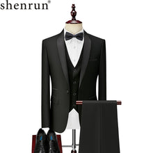 Load image into Gallery viewer, Shenrun Men Tuxedo Suit Slim Fit Shawl Lapel Fashion Formal Wedding Suits Groom Host Stage Business Party Banquet Costume Black
