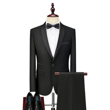 Load image into Gallery viewer, Shenrun Men Tuxedo Suit Slim Fit Shawl Lapel Fashion Formal Wedding Suits Groom Host Stage Business Party Banquet Costume Black
